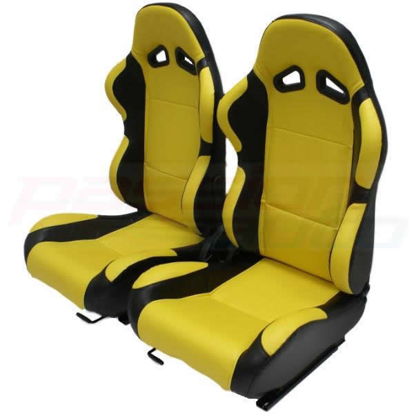 LUXURY YELLOW/BLACK PVC RECLINING BUCKET CAR SEATS SPORT CAR SEAT